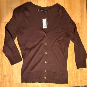 NWT New York & Company Brown Cardigan Sweater V-Neck 3/4 Sleeves M